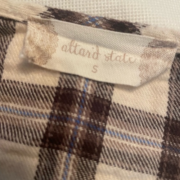 Altar’d State plaid long sleeved peplum top grey/tan/white Size S preppy, soft - Picture 2 of 5